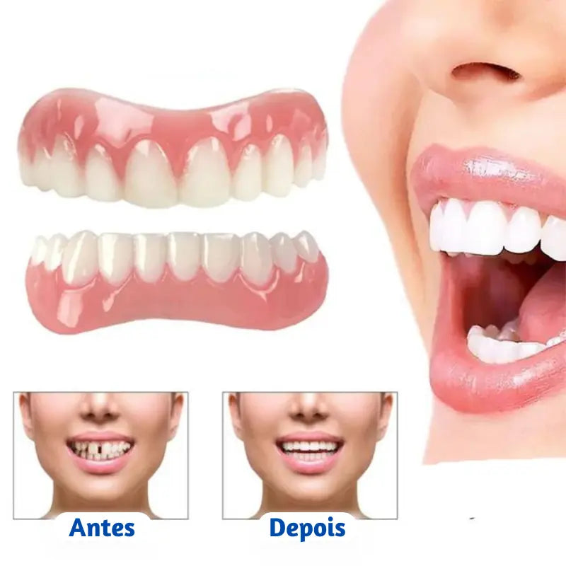 Dentadura de Silicone Ajustável + Brinde Fixador Dental Fix